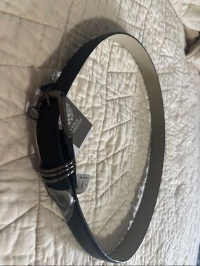 Vince Camuto Black Leather Belt with Silver Hardware